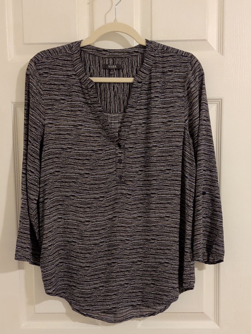 NYDJ Navy/White/Yellow Space-Dye Henley Tunic